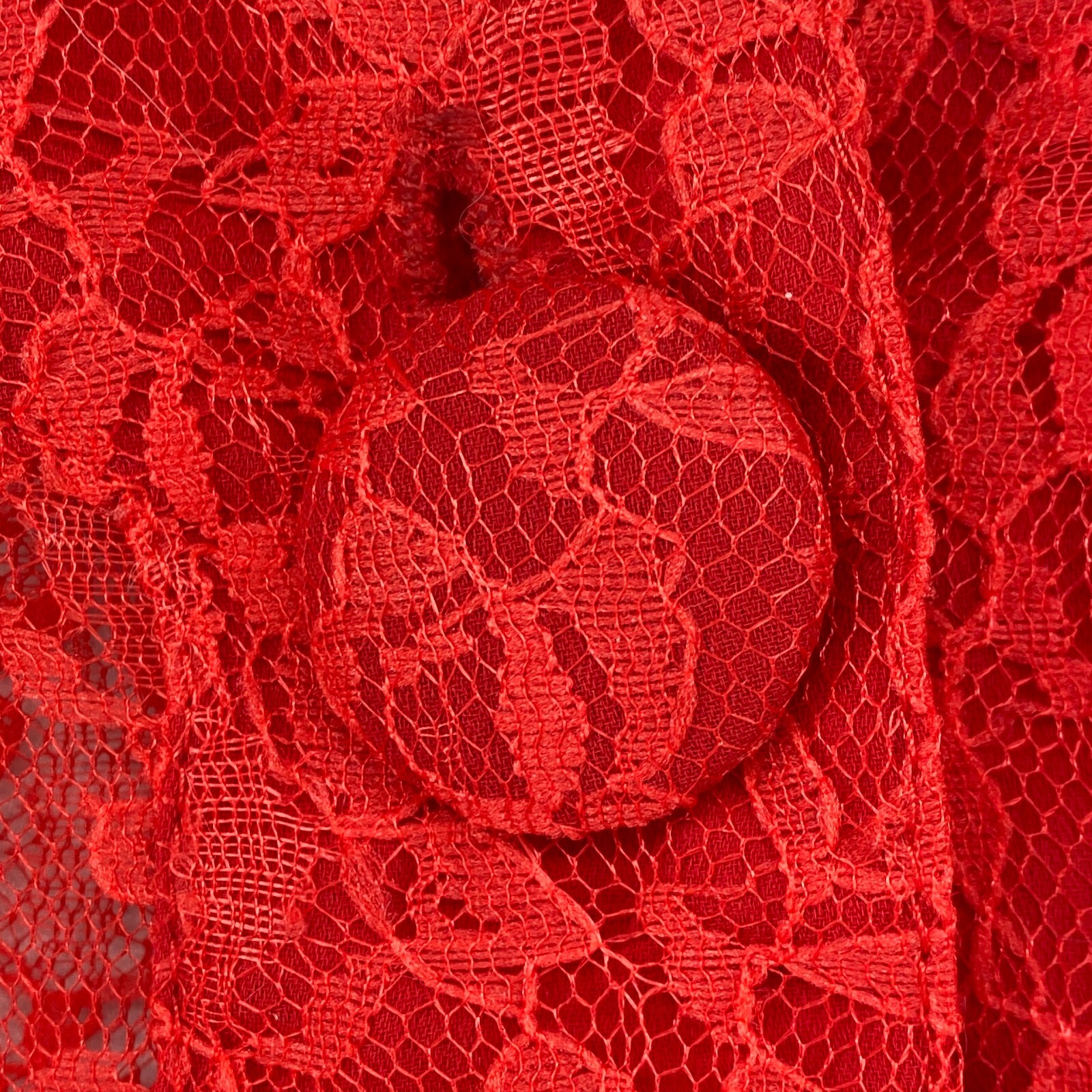 VICTORIA LANE BONNIE GOLDMAN Top S Sheer Lace Floral Button Up Long Sleeve Red
