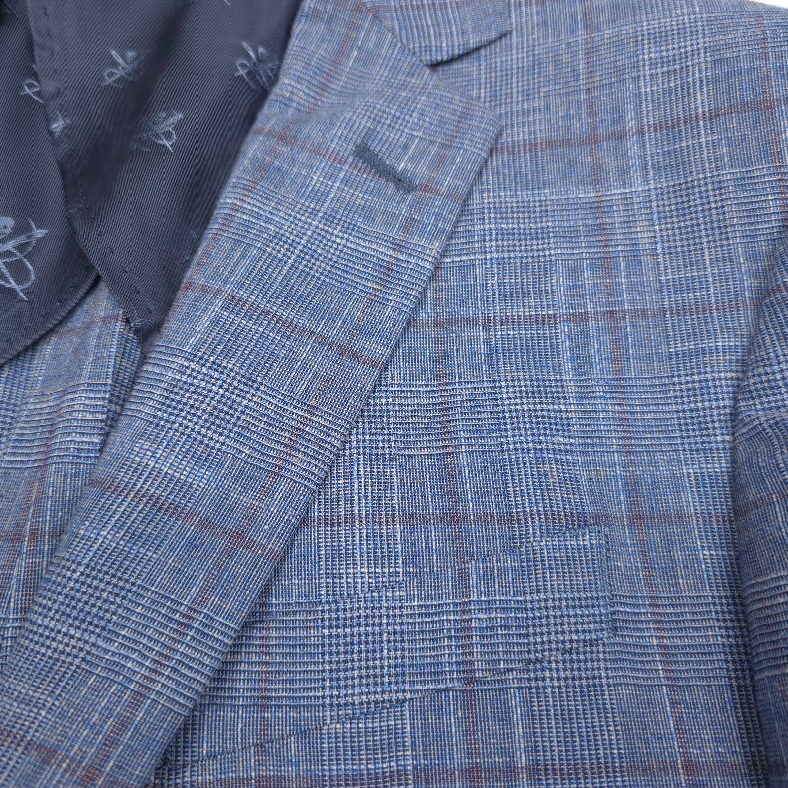 John Varvatos Bond-JF Sport Coat Mens 46R Slim Light Blue Plaid Blazer Jacket