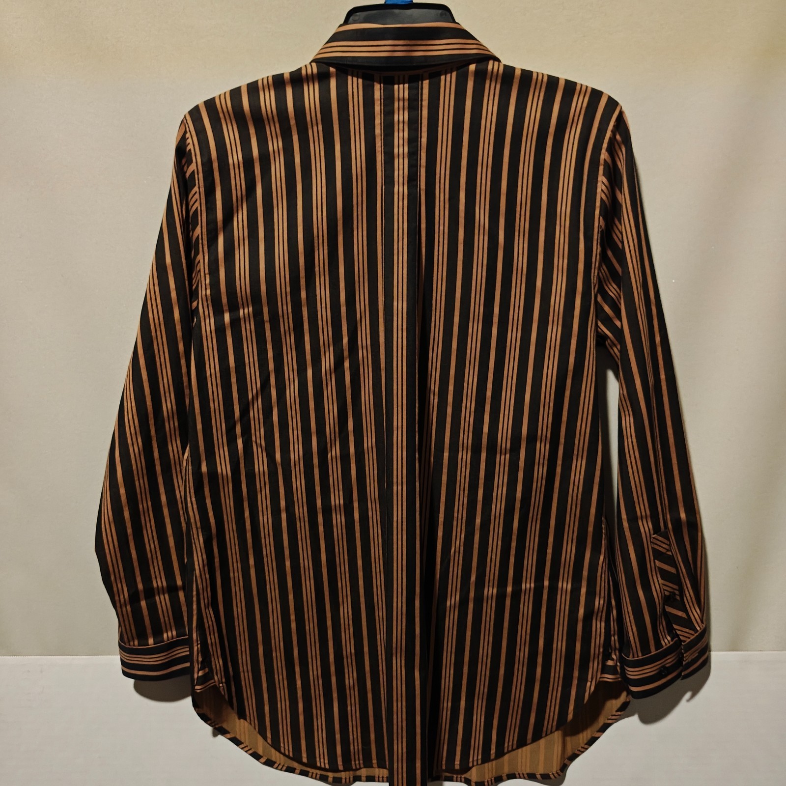 Chicos Striped Button Down Shirt Tunic Womens Size 1 US S Brown Black Long Sleev