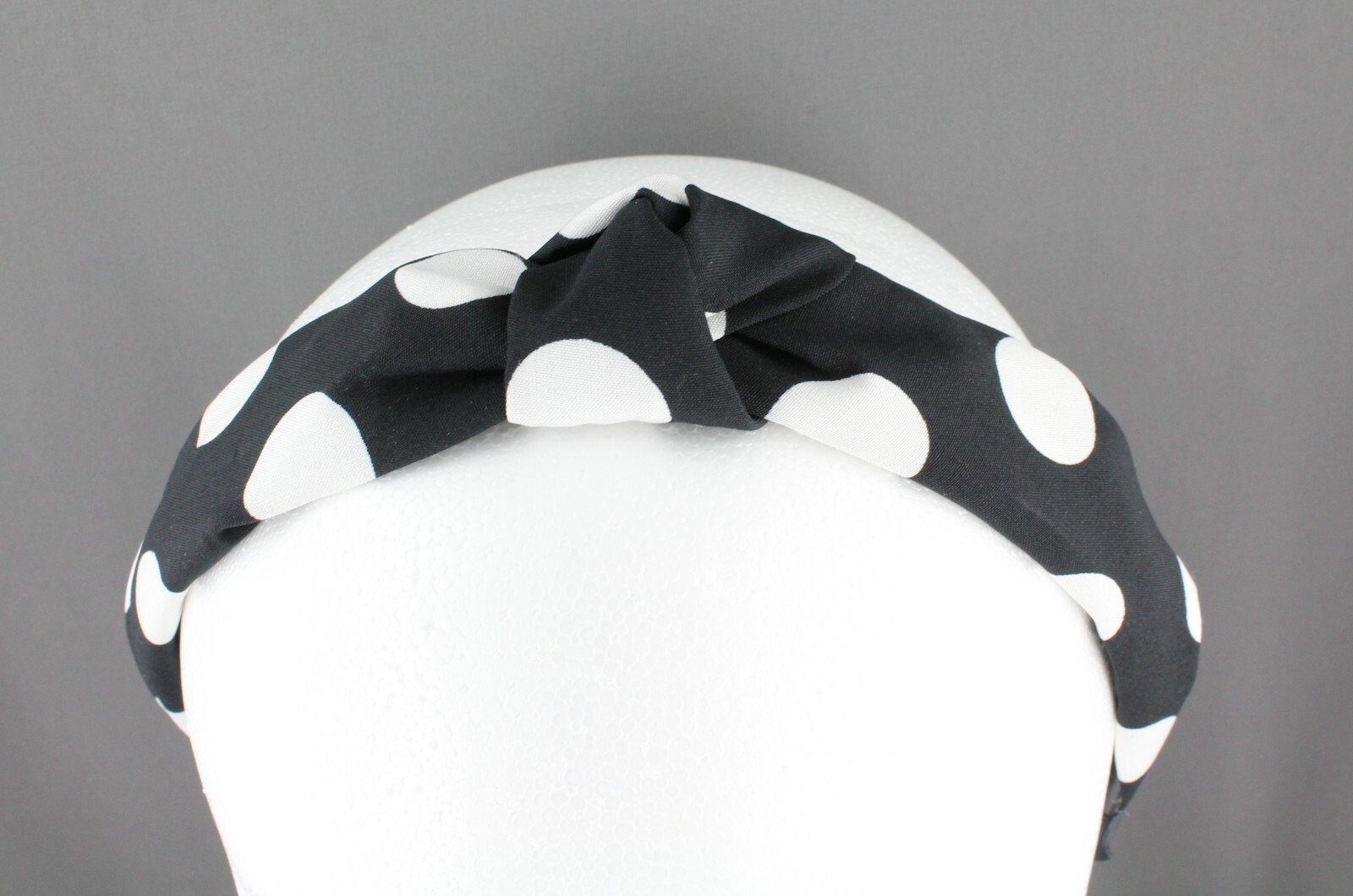 Black White polka dot turban knot headband fabric covered grip teeth dots