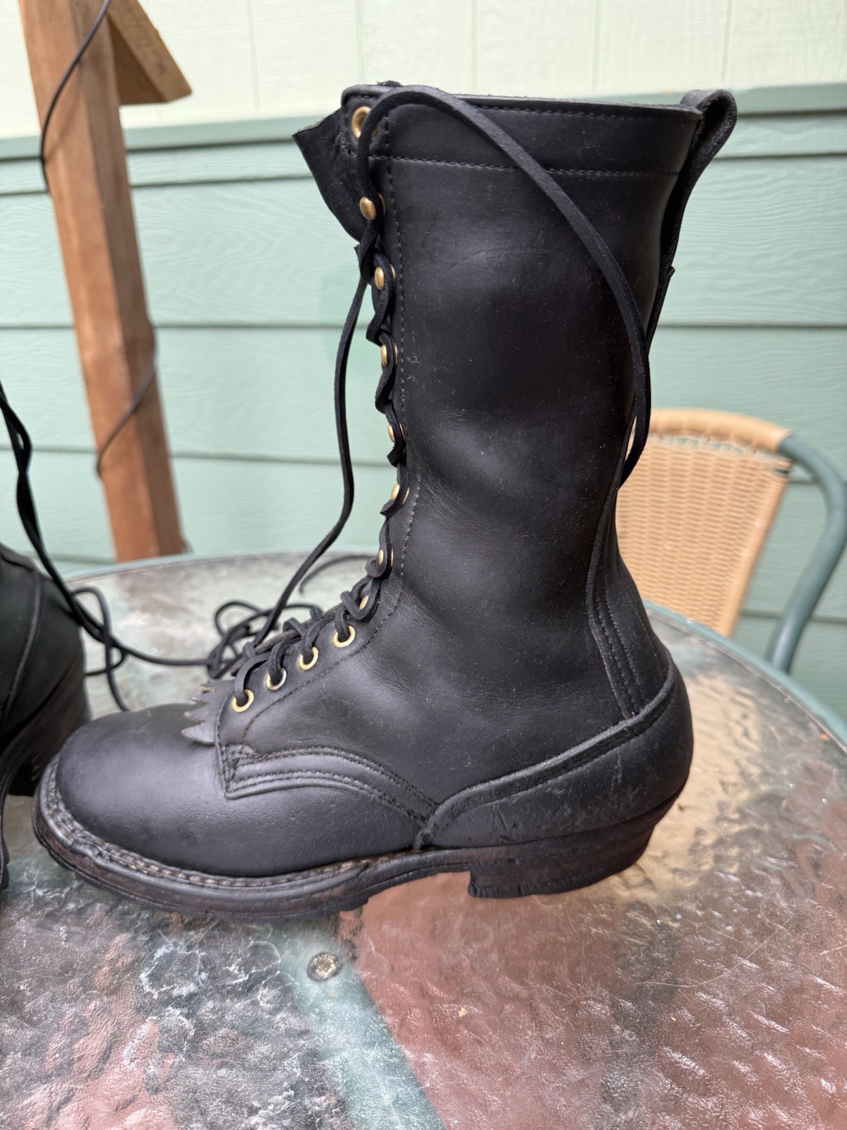 White’s Smoke Jumper Logger Boots –Size 7E –Black Leather –Vibram Sole –USA Made