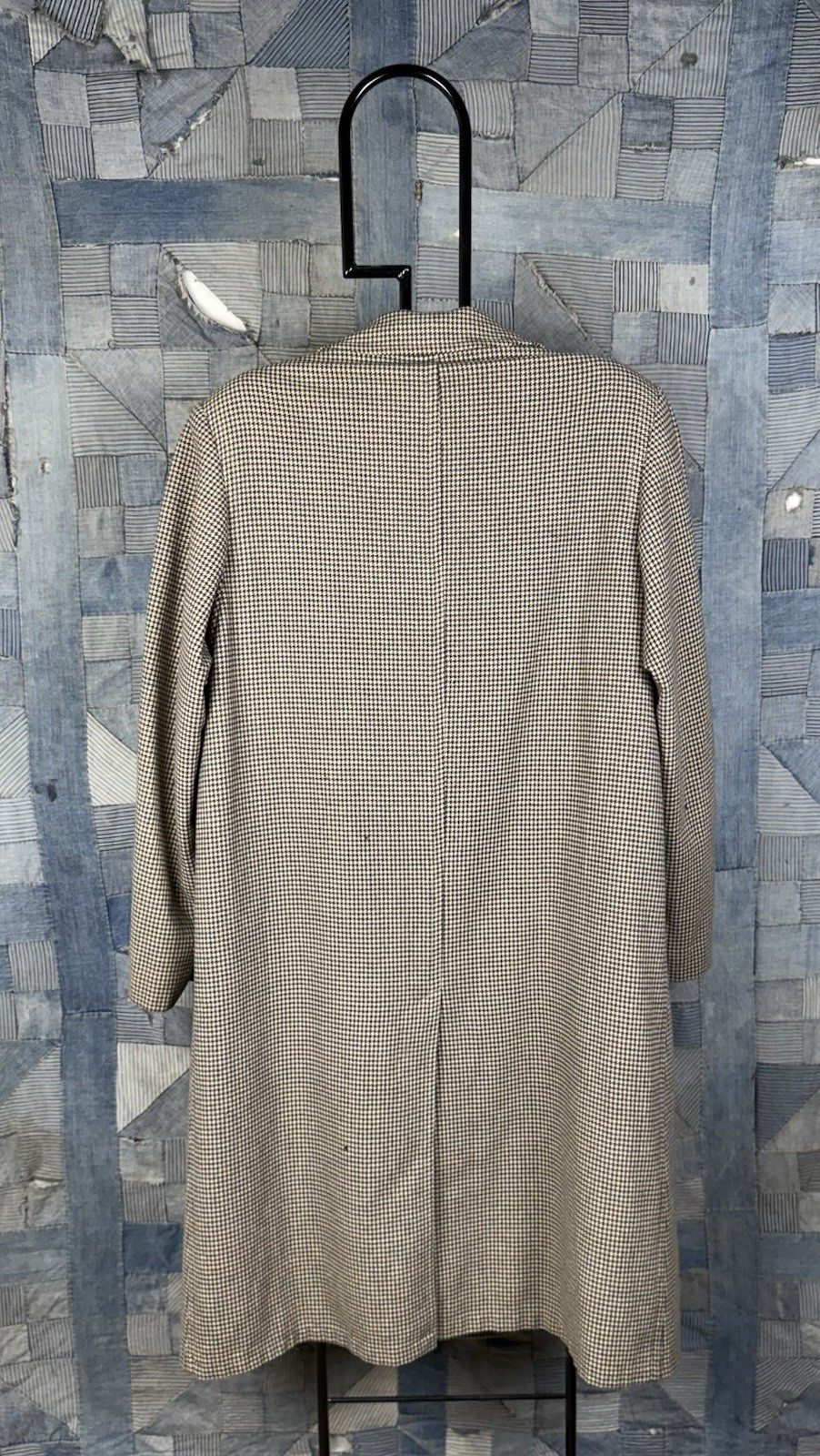 50s VINTAGE Rock-Knit Tailored Houndstooth Overcoat Size 44 Wool BEAUTIFUL Lined