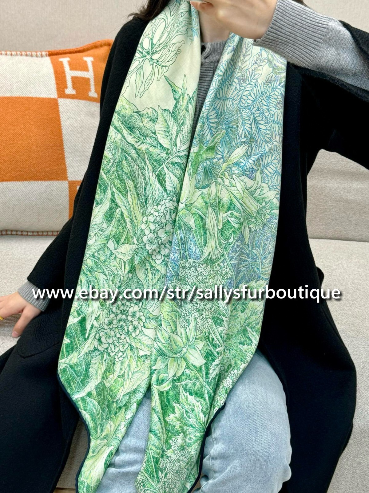 Sallys 70% Cashmere & 30% Silk Wrap Scarf Garden Print Double Face Shawl 53″