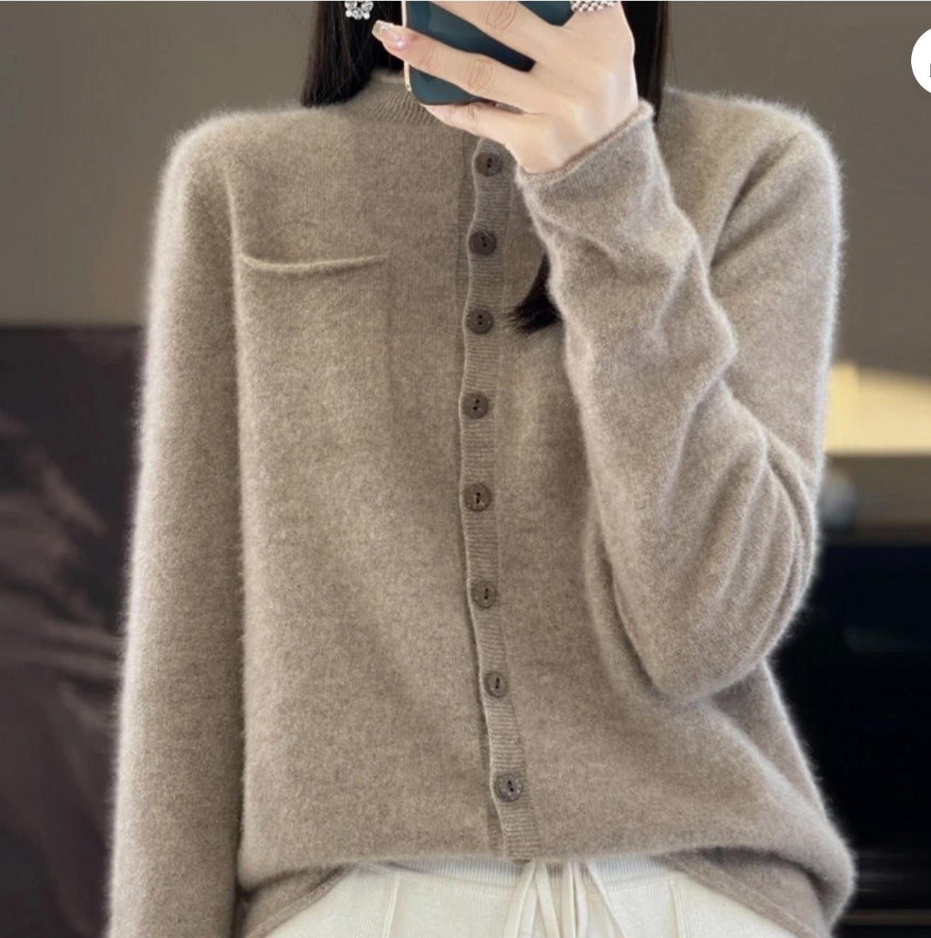 100% Cashmere Mock Neck Long Sleeve Cardigan Women’s Cashmere Cardigan Sweater