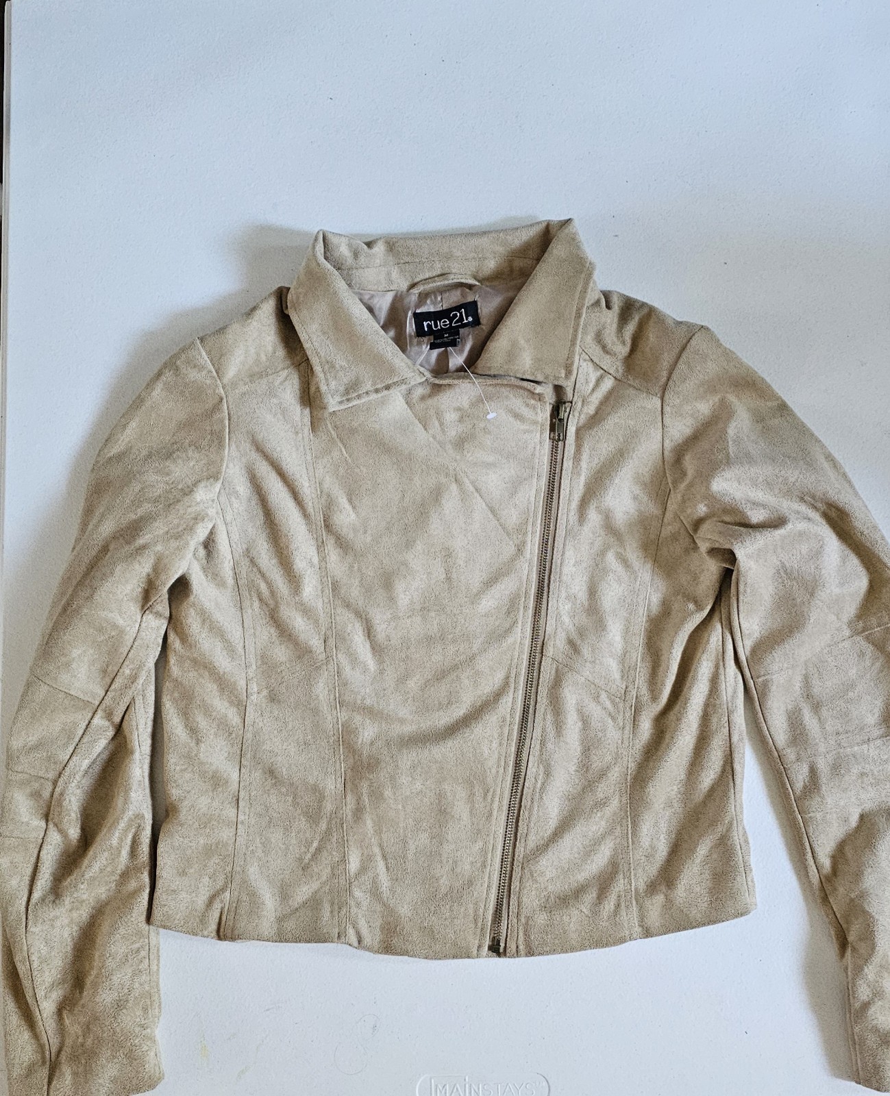 RUE 21 Apparel Faux Suede Jacket Tan Beige Zip Front Women’s Size M