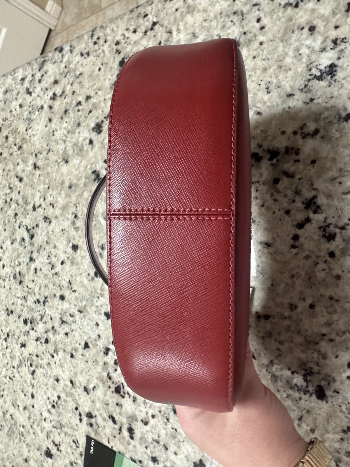 Red Kate Spade Staci Half Moon Shoulder Bag Cross Grain Leather