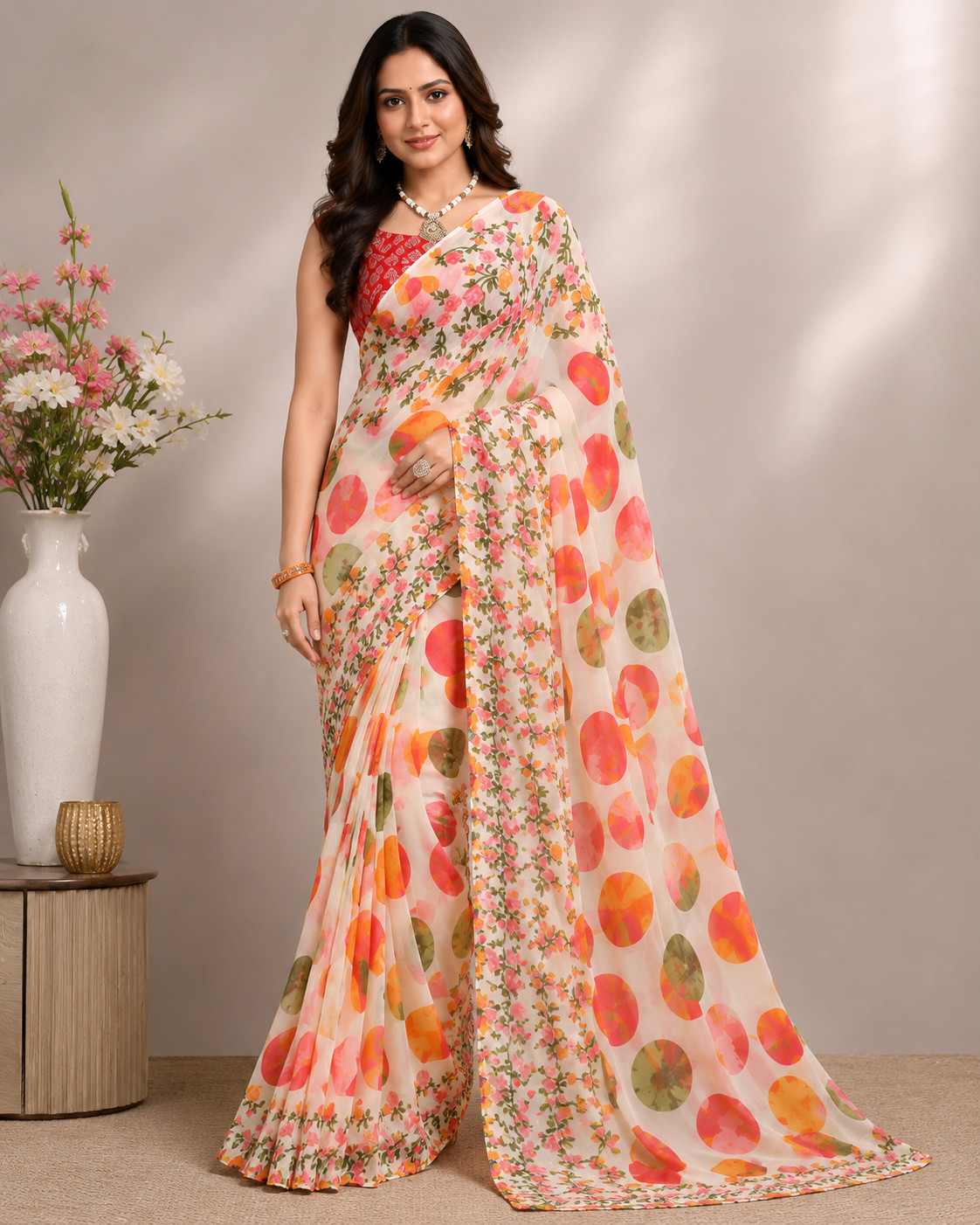 Floral Printed Georgette Saree Women Party Wear Designer Printed Saree