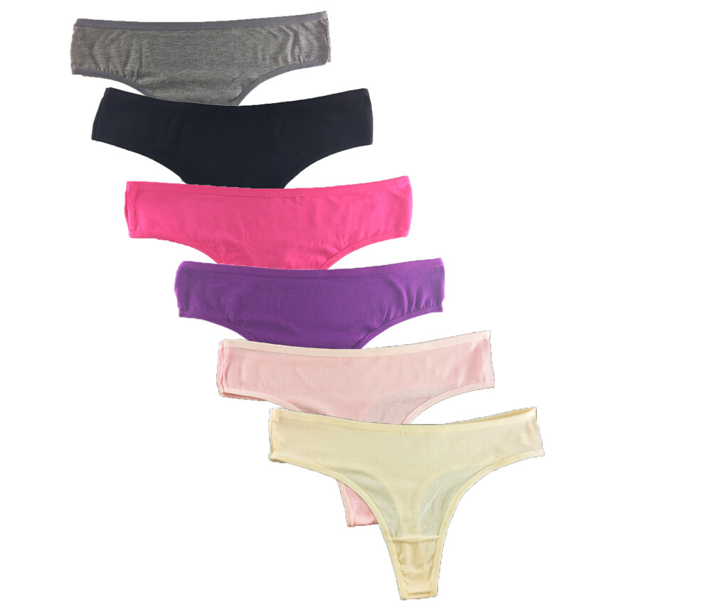 6 Womens Cotton Thongs Yoga Sport Underwear G String Dark Colors Panties Size L