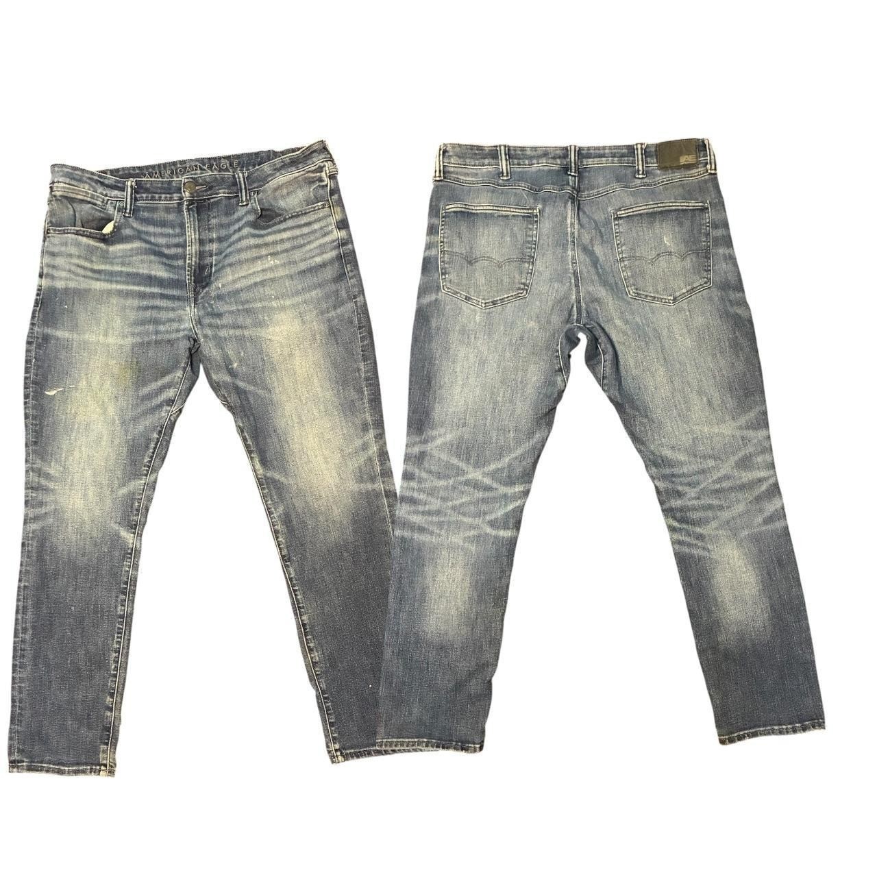 American Eagle Baggy Jeans, faded wash denim, loose relaxed fit, distressed