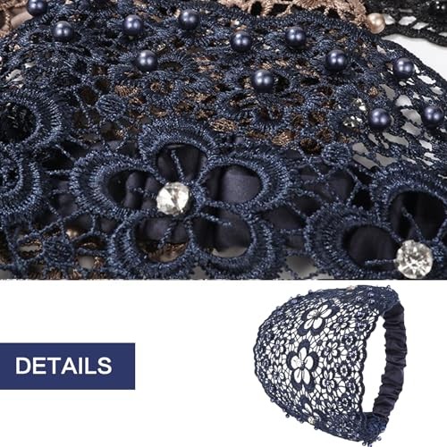 4 Pcs Wide Lace Headband for Women,Lace Pearl Hollow Elastic Headwrap,Boho