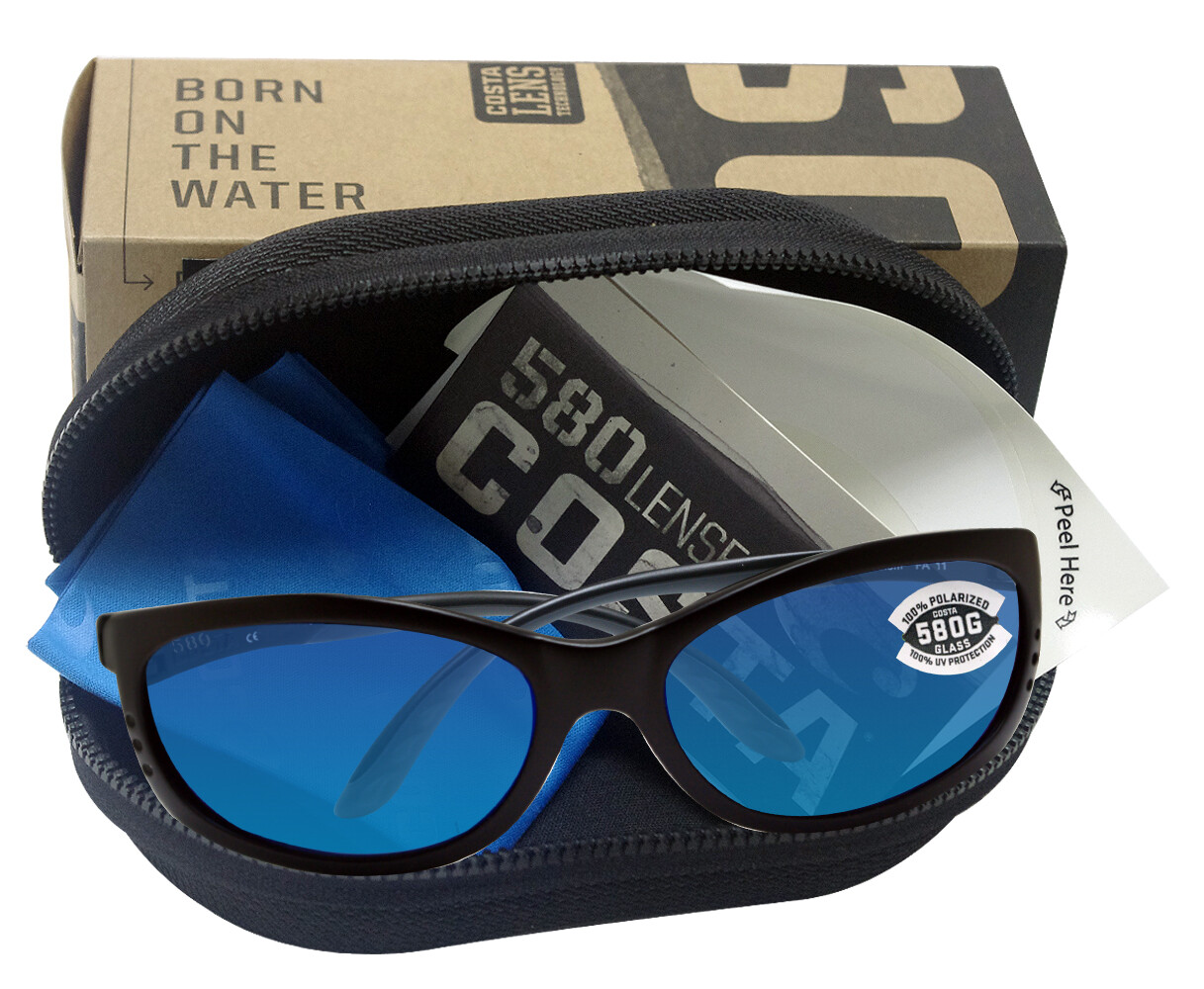 Costa Del Mar Fathom Matte Black Frame Blue Mirror 580 Glass Lens FA 11 OBMGLP