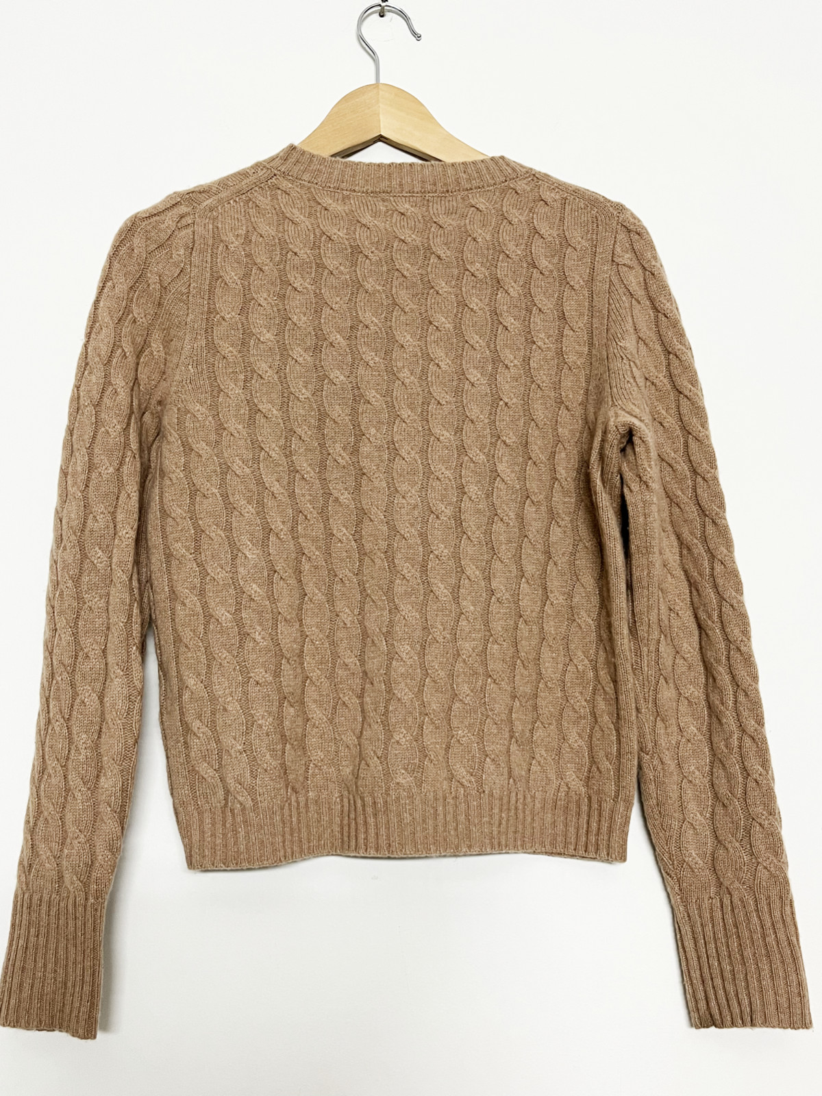 J.CREW •100% Cashmere Cable Crewneck Shrunken Sweater • Camel • XS