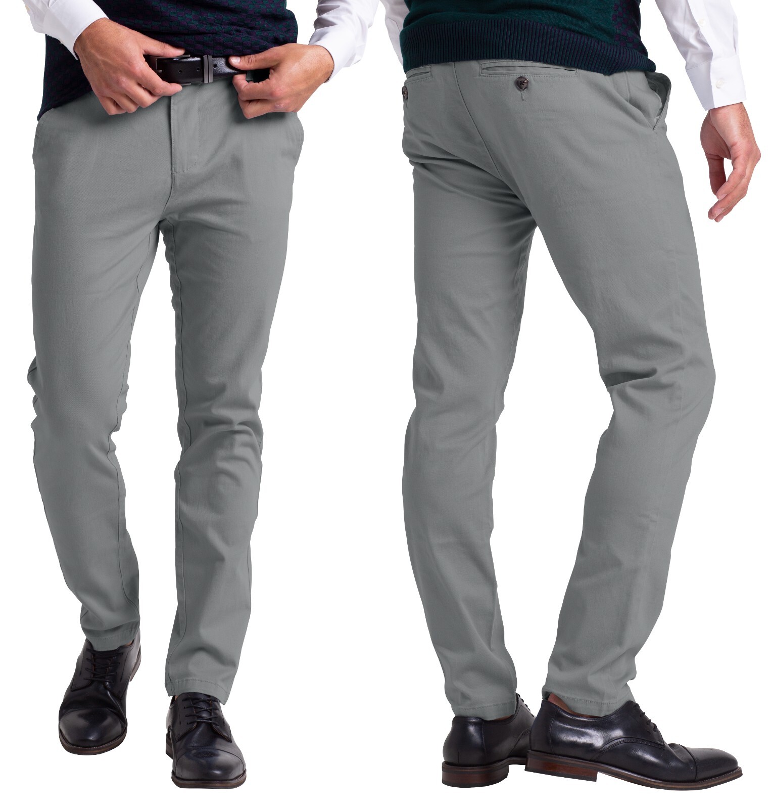Mens Chino Slim Fit Workwear Casual Comfort Stretch Cotton Flat Front Full Pants