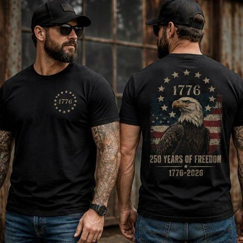 America 250 Shirt, 1776 to 2026 Eagle Tee, Front and Back Print Patriotic Top, 4