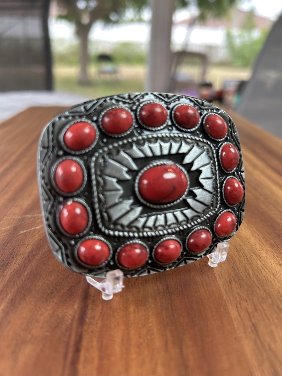 Western Belt Buckle for Cowgirls Turquoise Belt Buckle for Cowboy, Red 1 Pcs