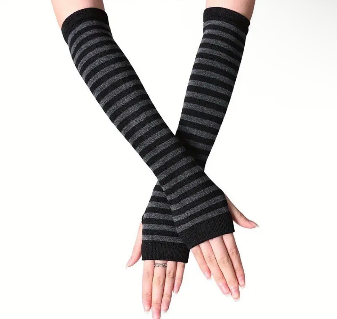 Long Arm Warmers Solid – Striped Fingerless Gloves Winter Wrist Warmer for Women