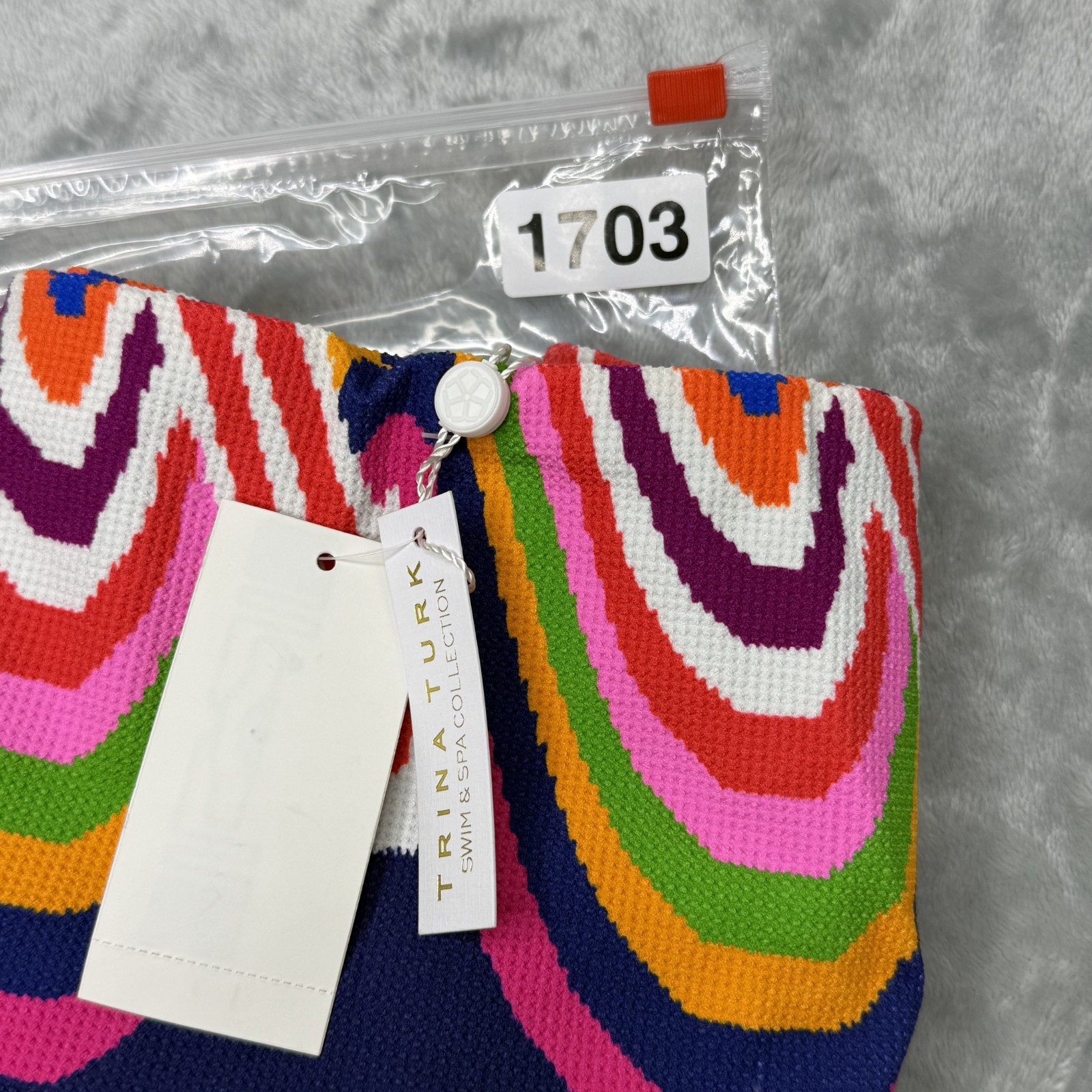 Trina Turk Rainbow Swirl High Waist Bikini Bottom Marine Blue Resort Coastal 6 8