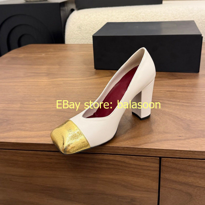 Color Matching Square-Headed High-Heeled Shoes Baotou Thick-Heeled Women’s 35-41