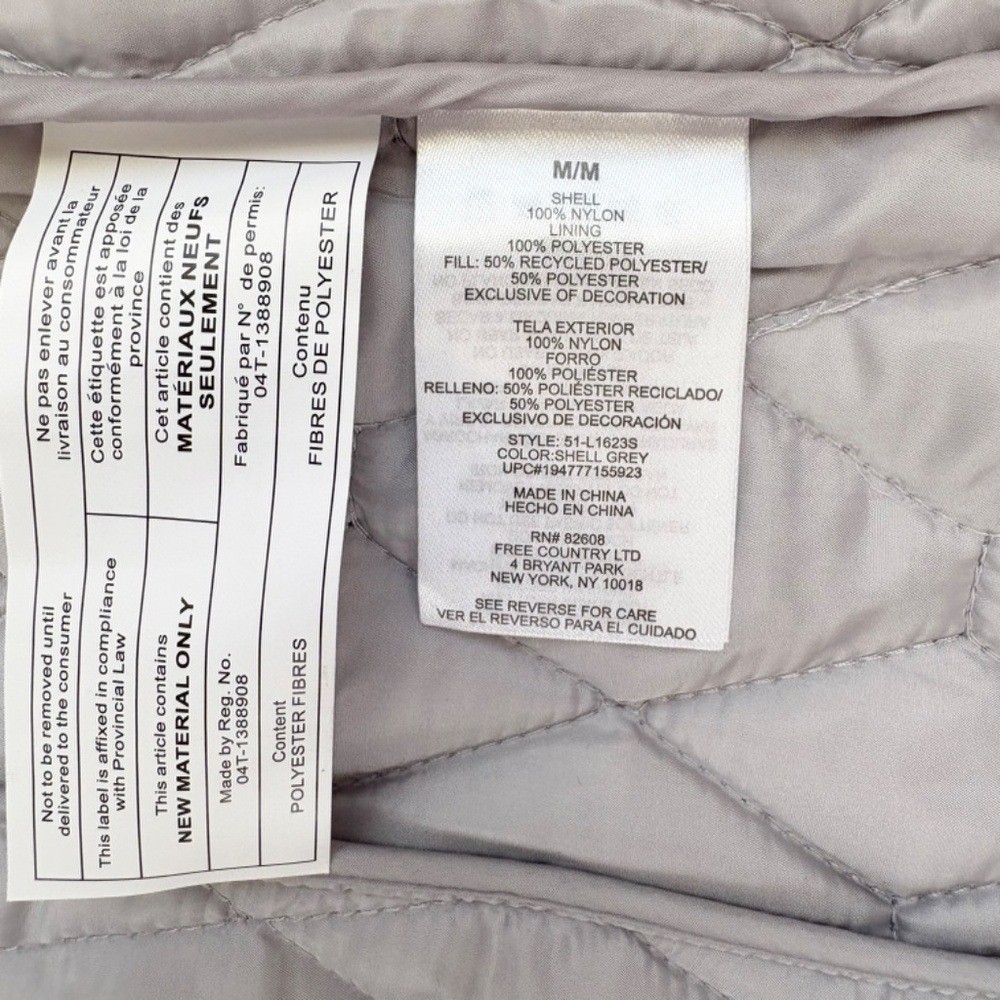 NWT Free Country Ladies Quilted Sherpa Vest Size M Gray